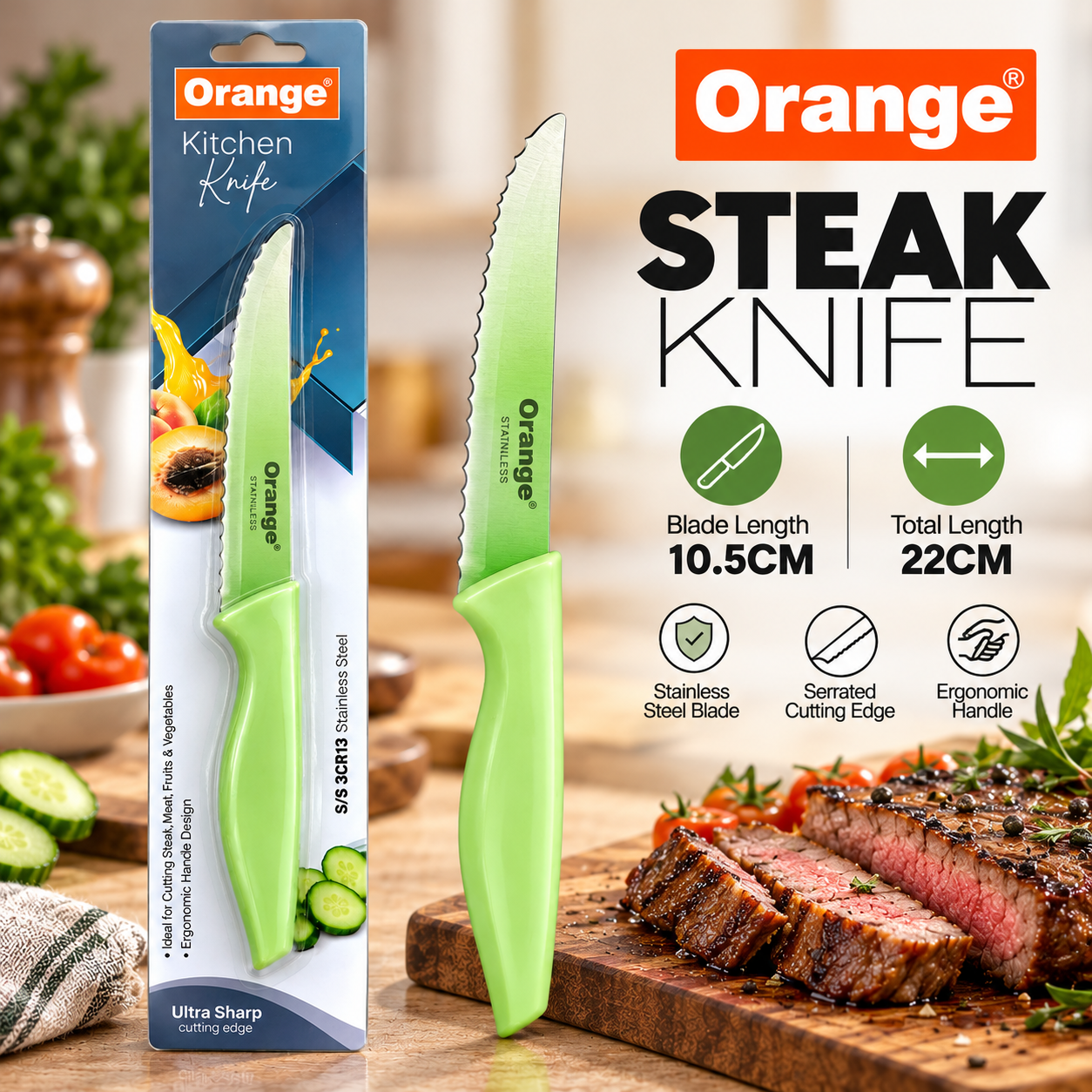 Gradient Green Orange Steak Knife