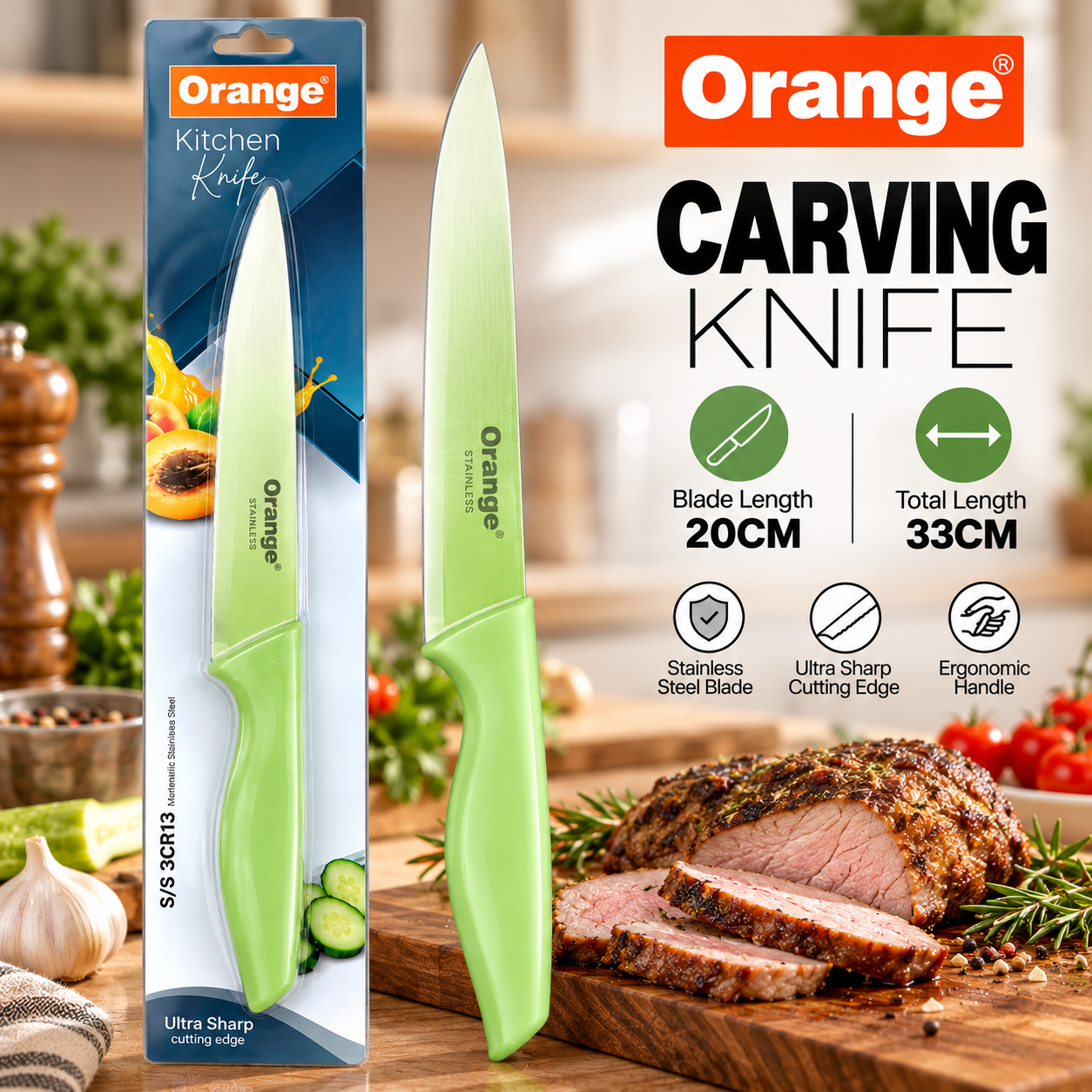Orange Carving Knife Kitchen Advertisement